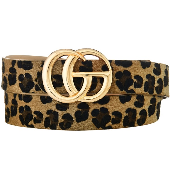Tayzani Accessories - Leopard Fur Belt Gold Blogger Tan Animal Print NWT
